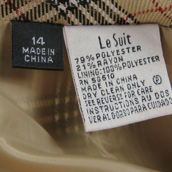 90s Vintage Le Suit Tan Black & Red Plaid High Rise A-Line Pencil Skirt Size 14 - Picture 4 of 5